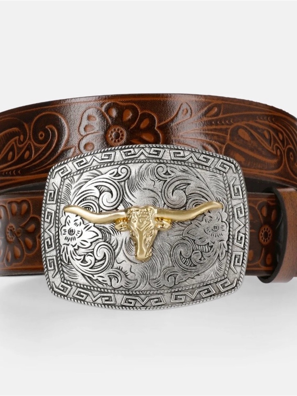 NEW Kacey Musgraves x Lee Women's Embossed Western Leather Belt Longhorn Buckle - Picture 3 of 5